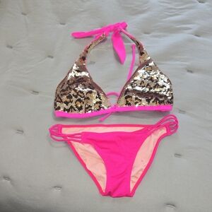 Victoria's Secret Pink and Gold Sequin Bikini Top